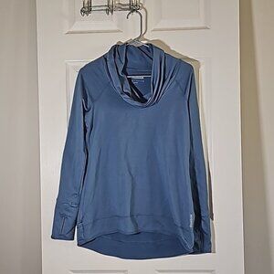 Reebok Play Warm Slate Blue Long Sleeve Performance Top with Cowl Neck Size L